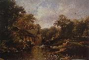 Theodore Fourmois Watermill in the Ardennes with angler USA oil painting artist